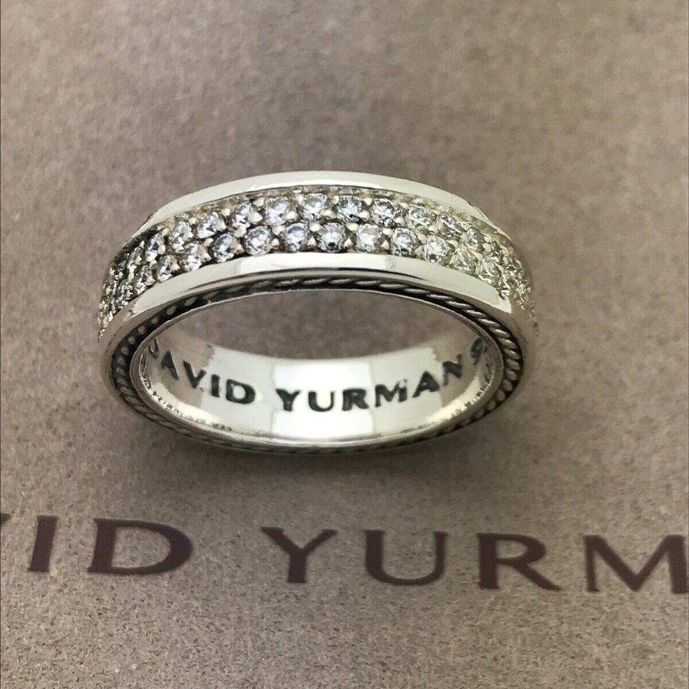 mens 3 row streamline diamond band ring wedding 9
